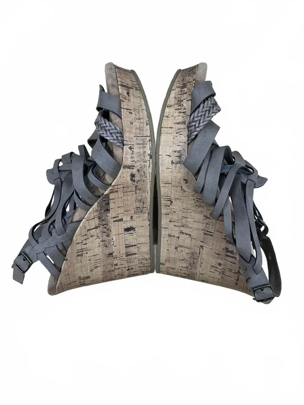 Maurices Gray Braided Cork Wedge Sandals Y2K Boho Festival